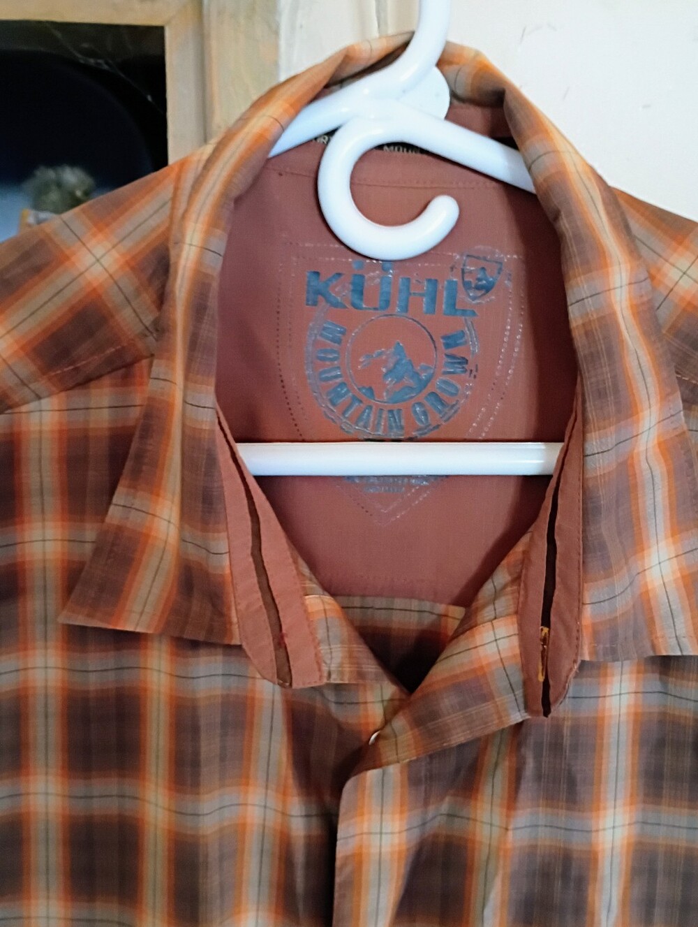 Kuhl Shirt EUC Snap Front Plaid Brown Orange - Picture 7 of 11